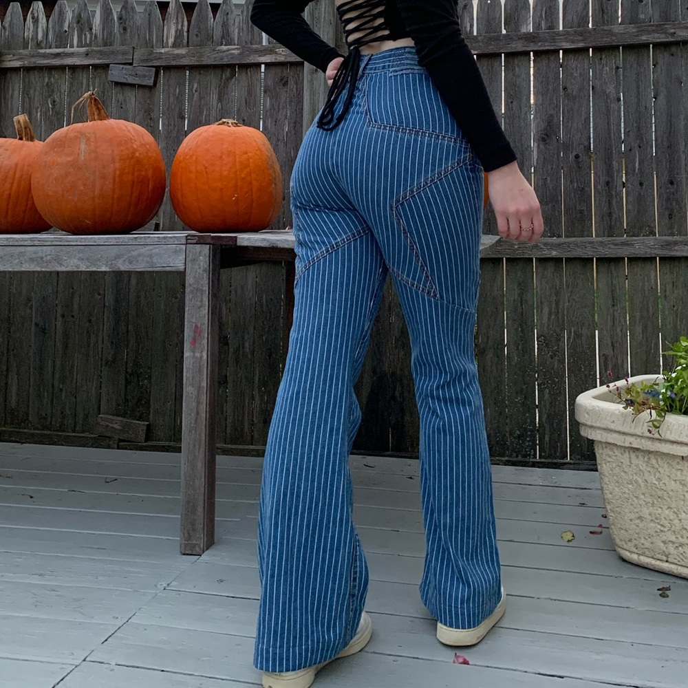 REVICE Venus Flares- Striped Jeans with Star on Backside